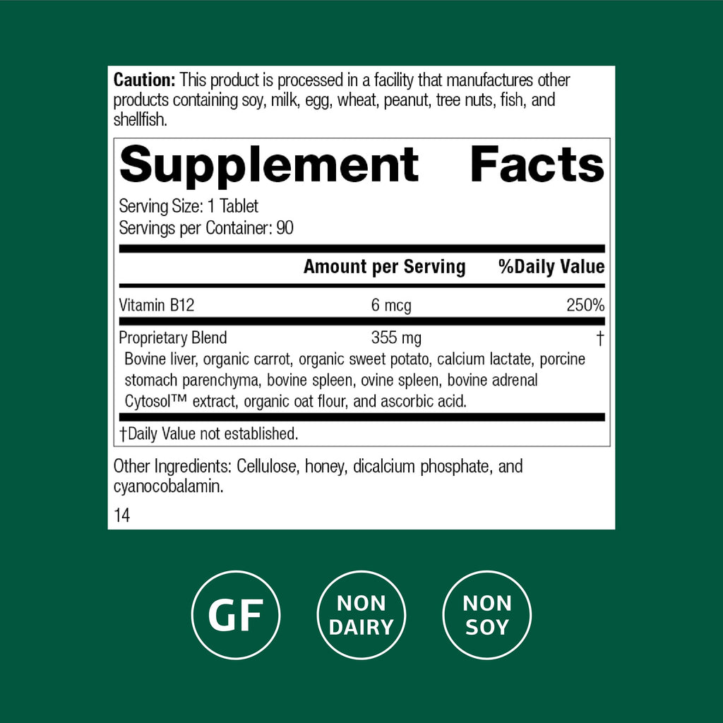 Standard Process Cataplex B12 - Vitamin B12 Supplement for Blood Health Support & Nervous System Function - B12 Vitamin Supplement for Well-Being - Gluten-Free, Non-Dairy & Non-Soy - 90 Tablets