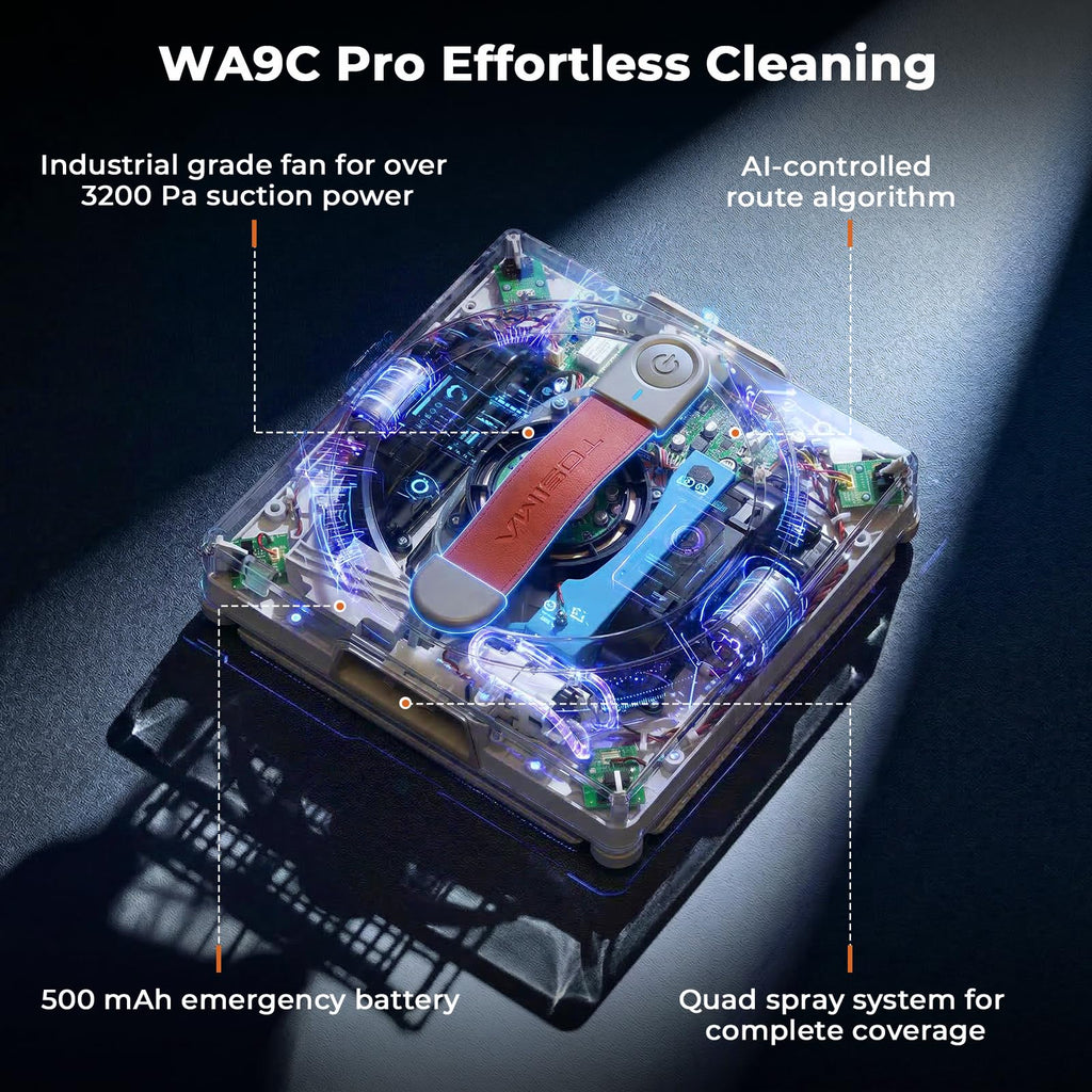 Tosima WA9C Pro Window Cleaning Robot with 4-Nozzle Dual Spray, AI Path Planning & Triple Safety System, 6 Cleaning Modes Remote Control Smart Window Robot