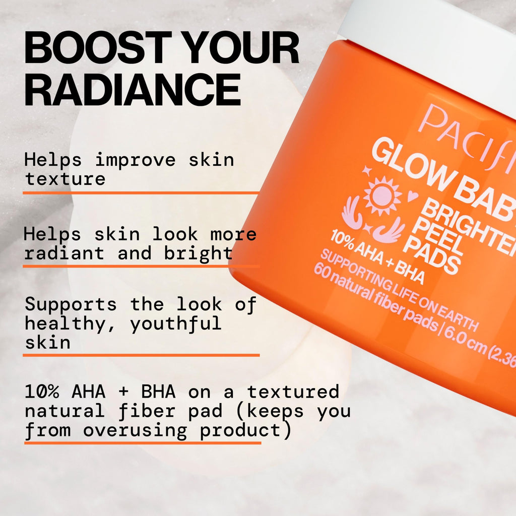 Pacifica Glow Baby Brightening Peel Pads 10% AHA + BHA Exfoliating Face Pads for Glowing Skin Resurfacing Glycolic Acid & Salicylic Acid Pad to Smooth Texture & Minimize Pores Fragrance Free 60 Count
