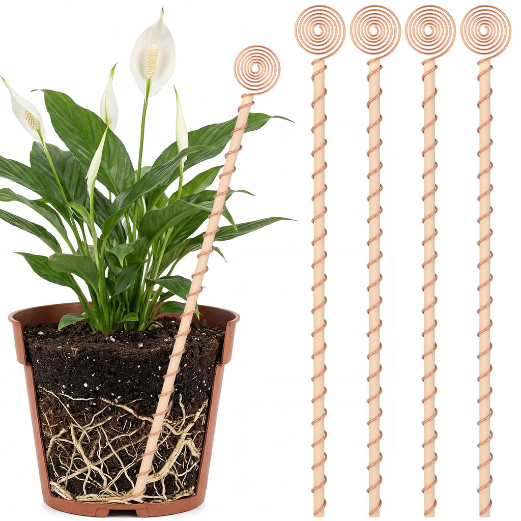 Otoolling 4 Pcs 13.5 Inch Electroculture Plant Stakes Copper Coil Plant Stakes for Garden Electroculture Antenna Garden Stake Wood Wrapped for Vegetable Flowers