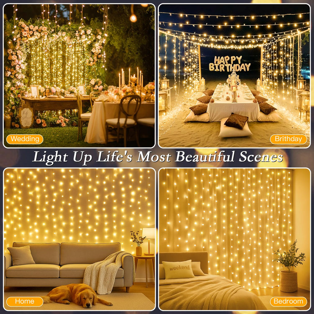 Soagrc 200 LED Warm White Curtain Fairy Lights 9.8x6.6FT Plug in