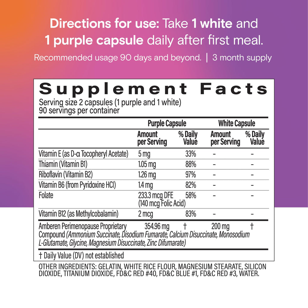 Amberen Perimenopause, Peri-Menopause Multi-Symptom Relief, Vitamin B, Vitamin E & Antioxidants Supplement, Helps Support Hormone Balance, Hot Flashes & Night Sweats, Supplements for Women, 180 Count
