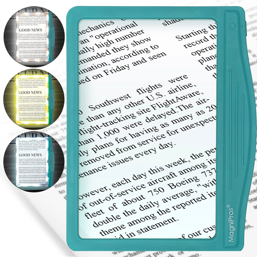 MAGNIPROS Patented 5X Large LED Page Magnifier for Reading | Eye Caring 3 Color Light Modes & Anti-Glare Lens to Reduce Eye Strain-Perfect for Small Prints, Aging Eyes, Low Vision and Seniors