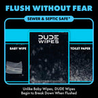 DUDE Wipes Unscented Flushable Wipes - Extra-Large Adult Wet Wipes for Sensitive Skin - 6 Pack (288 Count) - Infused with Vitamin E and Aloe - Septic and Sewer Safe