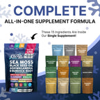 Clean Nutraceuticals Sea Moss Black Seed Oil Ashwagandha Turmeric Bladderwrack Burdock & Vitamin C Vitamin D3 with Elderberry Manuka Dandelion (120 Count (Pack of 1))