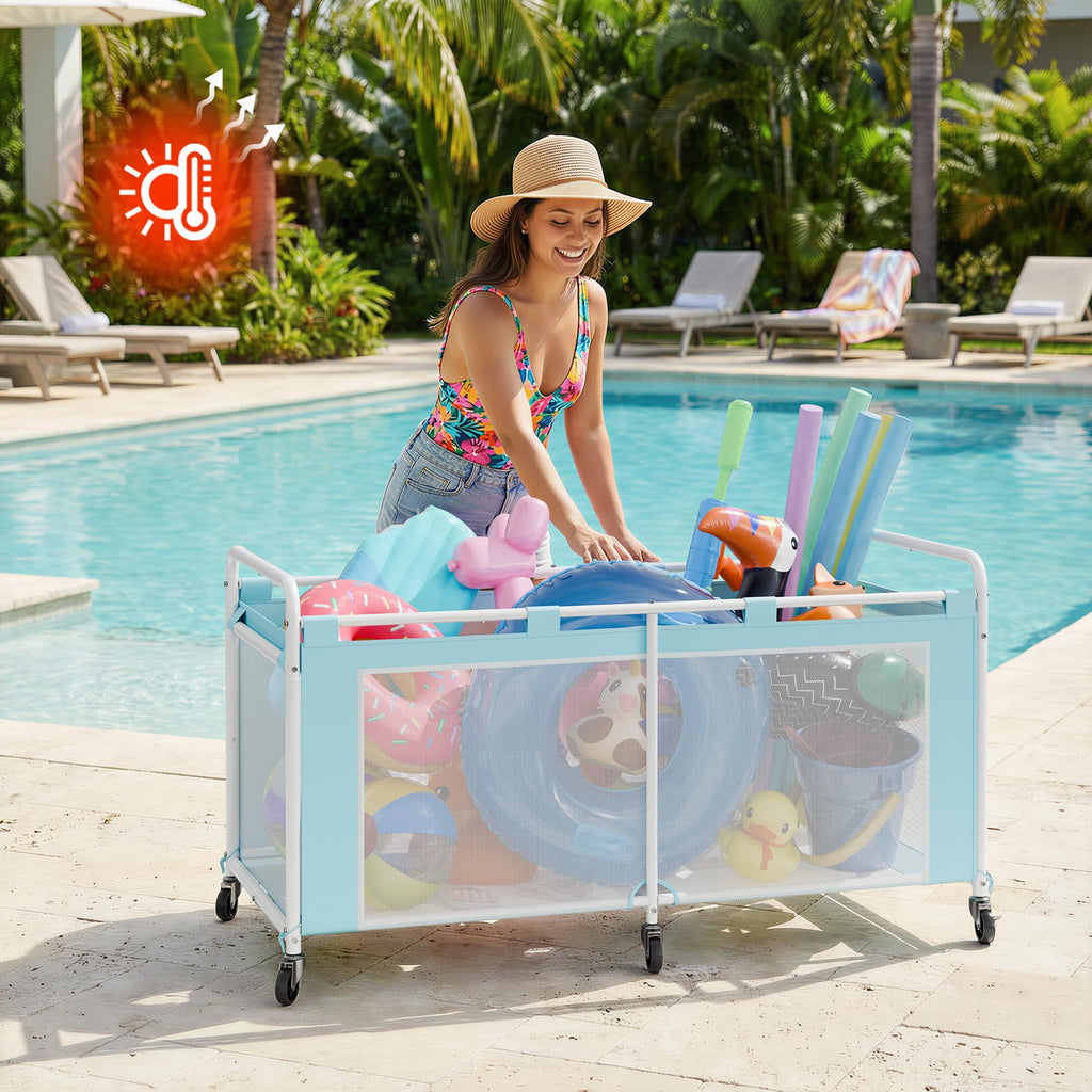 GRANNY SAYS Pool Float Storage Organizer, 290-Gallon Large Pool Storage Bin,35" Pool Toy Storage Cart with Wheels for Floats,Toys and Balls,Mesh Poolside Storage Holder for Swimming Pool, Blue