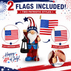 Nacome Solar Patriotic Gnomes Statues with Flag for Garden Decor