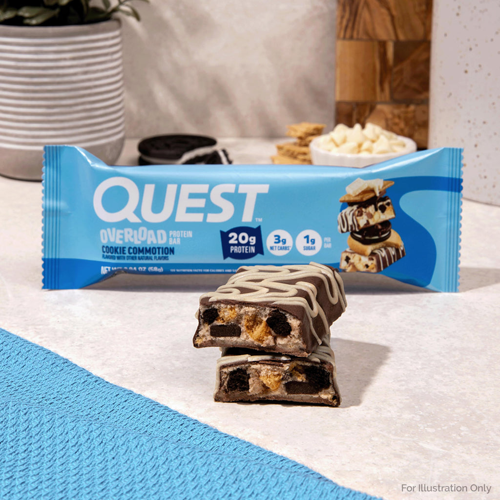 Quest Nutrition Overload Protein Bars, Cookie Commotion, 20g Protein, 1g Sugar, 3g Net Carbs, Gluten Free, 12 Count