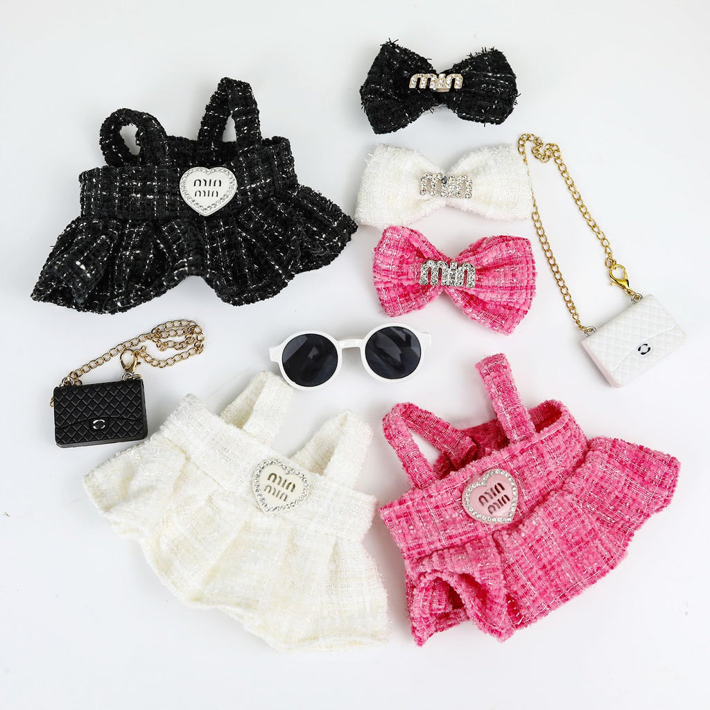 Doll Clothes 17cm White Outfits for Dolls Elegant Black Dress Hair Clips Glasses and Bag Exquisite Clothes Accessories Compatible with Doll (Style 4)