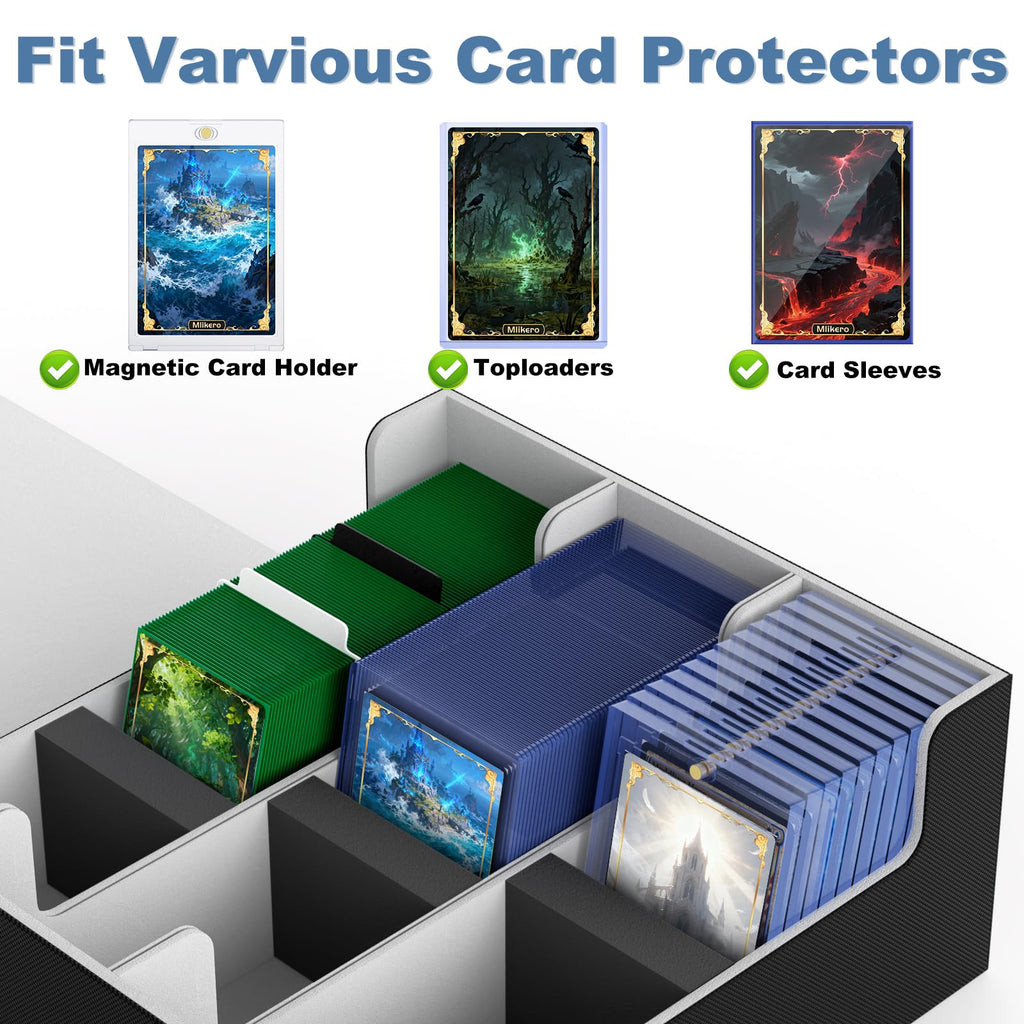 Mlikero Card Deck Case for Trading Cards 1800+, Trading Card Storage Box Fits Toploader and Magnetic Card Holder, Leather Magnetic Closure Deck Box Fit for MTG, TCG
