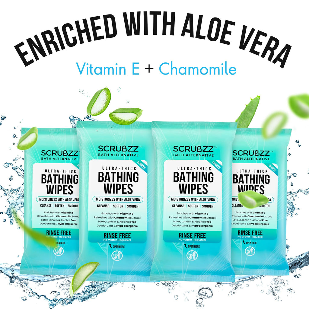 Extra Large Bath Wipes for Adults No Rinse - 40 Disposable Body Cleansing Cloths for Men, Women & Elderly - Great for Gym, Camping, Post Surgery