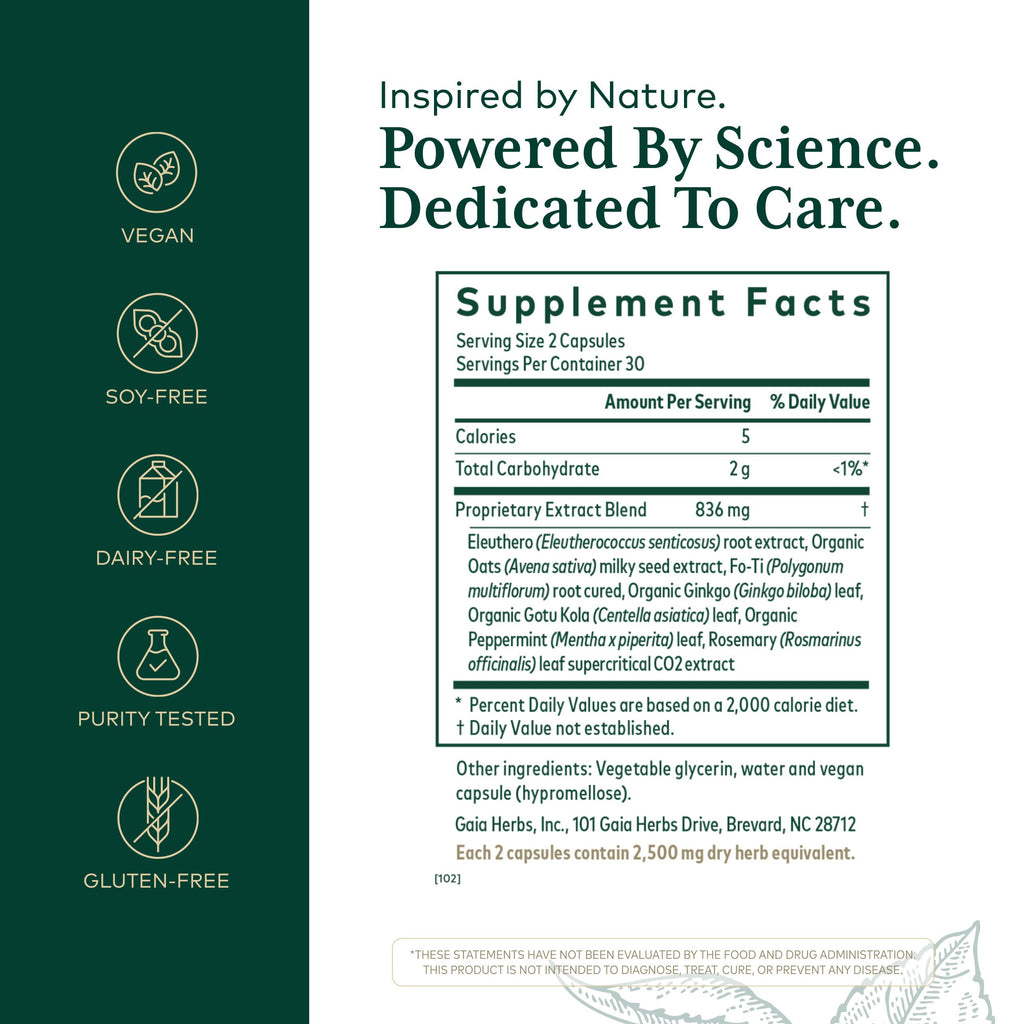 GAIA HERBS PRO Cognitive Formula - Brain Health & Blood Flow Support Supplement* - Circulation Support Supplement* with Fo-TI Root, Ginkgo Leaf, & Gotu Kola Leaf - 60 Liquid Phyto-Caps (30 Servings)