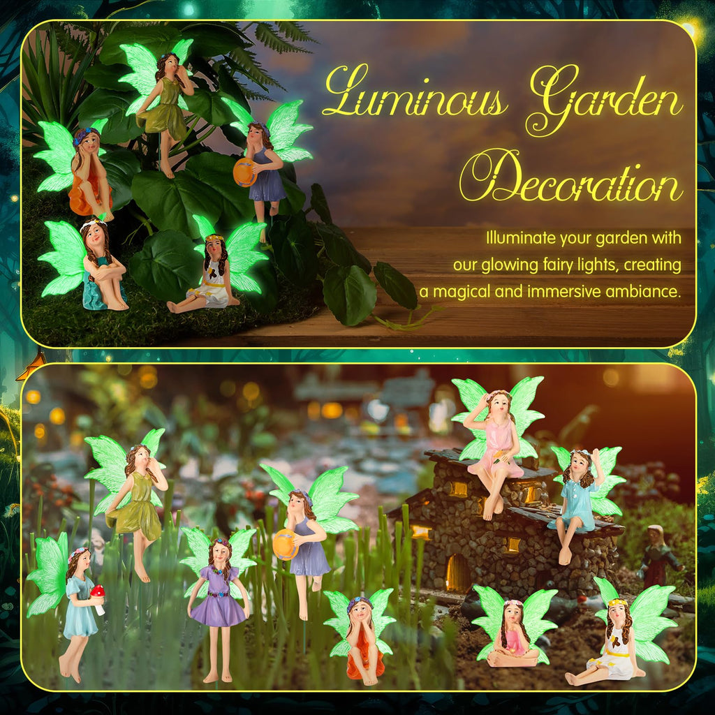 Suzile 11 Pcs Mini Fairies Figurines Miniature Fairy Resin Figurines with Luminous Wings Garden Accessories for Outdoor Yard Pot Plants and Mini Garden Lawn Decorations