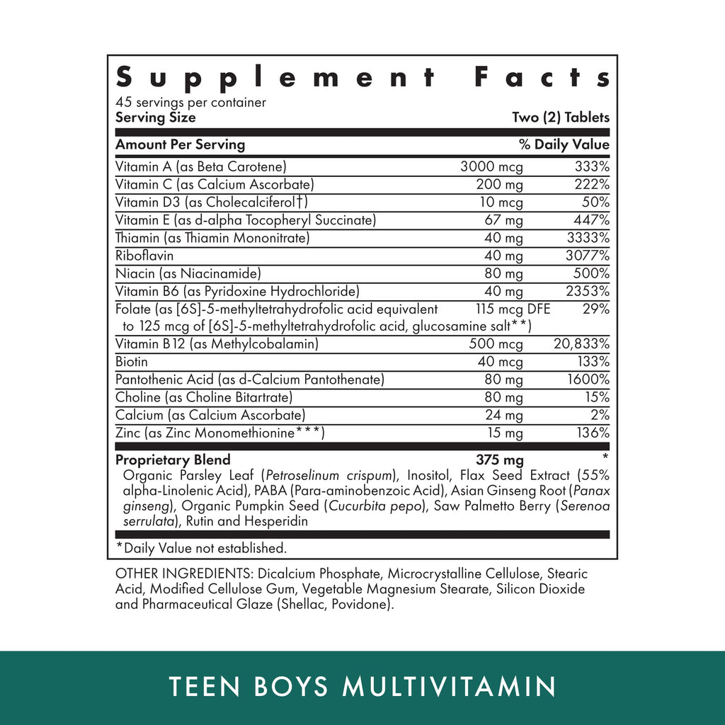 MICHAEL'S Health Naturopathic Programs Teen Boys - 90 Vegetarian Tablets - Daily Multivitamin Supplement - Kosher - 45 Servings