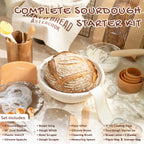 Astercook Sourdough Starter Kit with Round & Oval Banneton Bread Proofing Basket, Starter Jar, Dough Whisk, Scrapers, Stencils, Complete Sourdough Bread Baking Supplies, Fathers Day Gift for Men