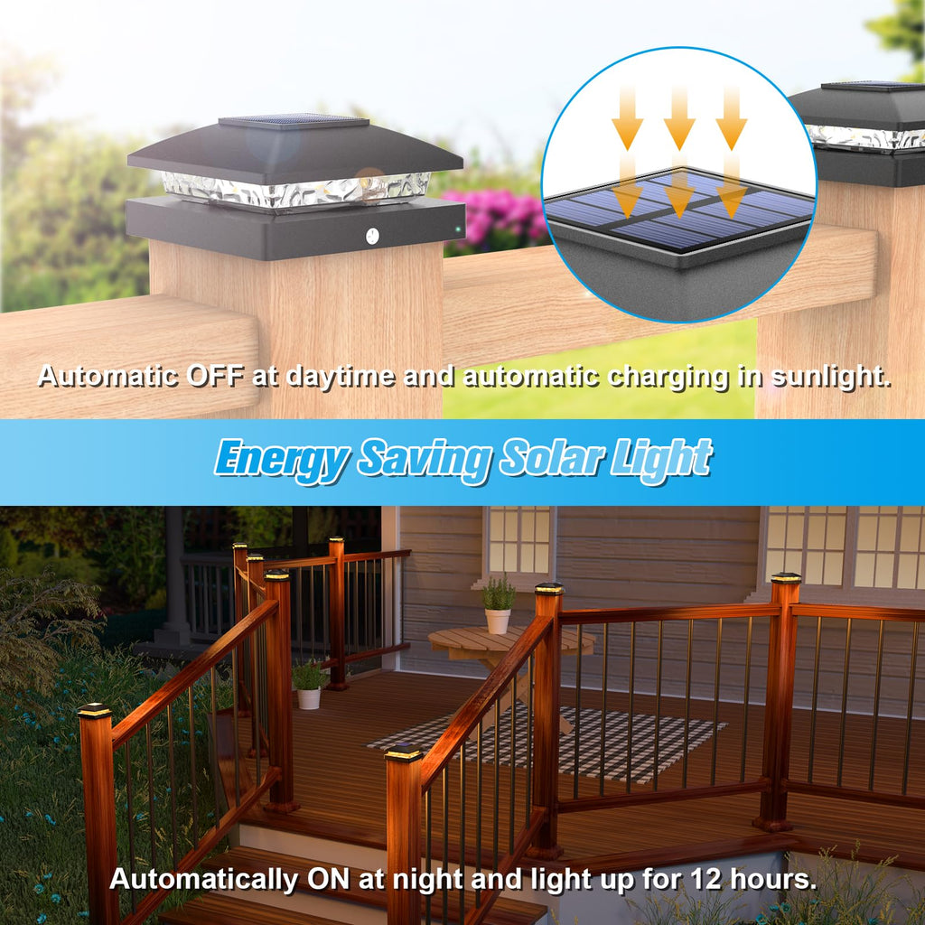 VOLISUN 4x4 Solar Post Cap Light 8pack,Solar Fence - Post Lights Outdoor Waterproof for Wooden/Vinyl Post,Black Deck Post Cap Light Solar Powered with Warm White for Garden/Patio/Porch