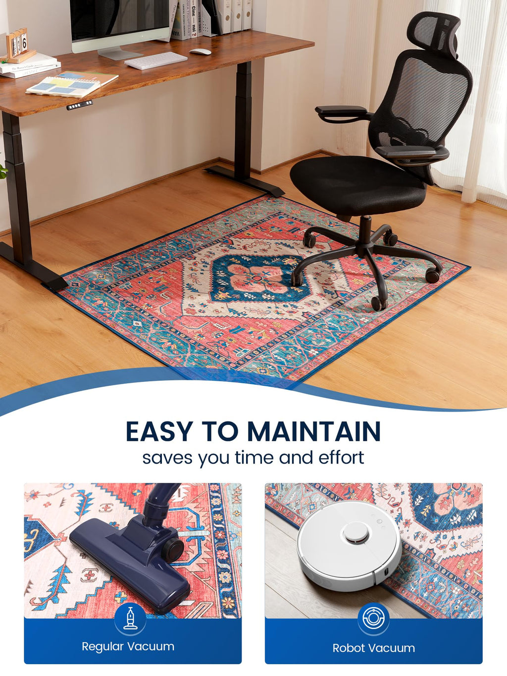 Office Chair Mat for Hardwood Floor, 36"X 48" Desk Rug for Rolling Computer Gaming Chairs, Machine Washable Under Desk mats, Office Carpet Floor Protector Mat -Blue
