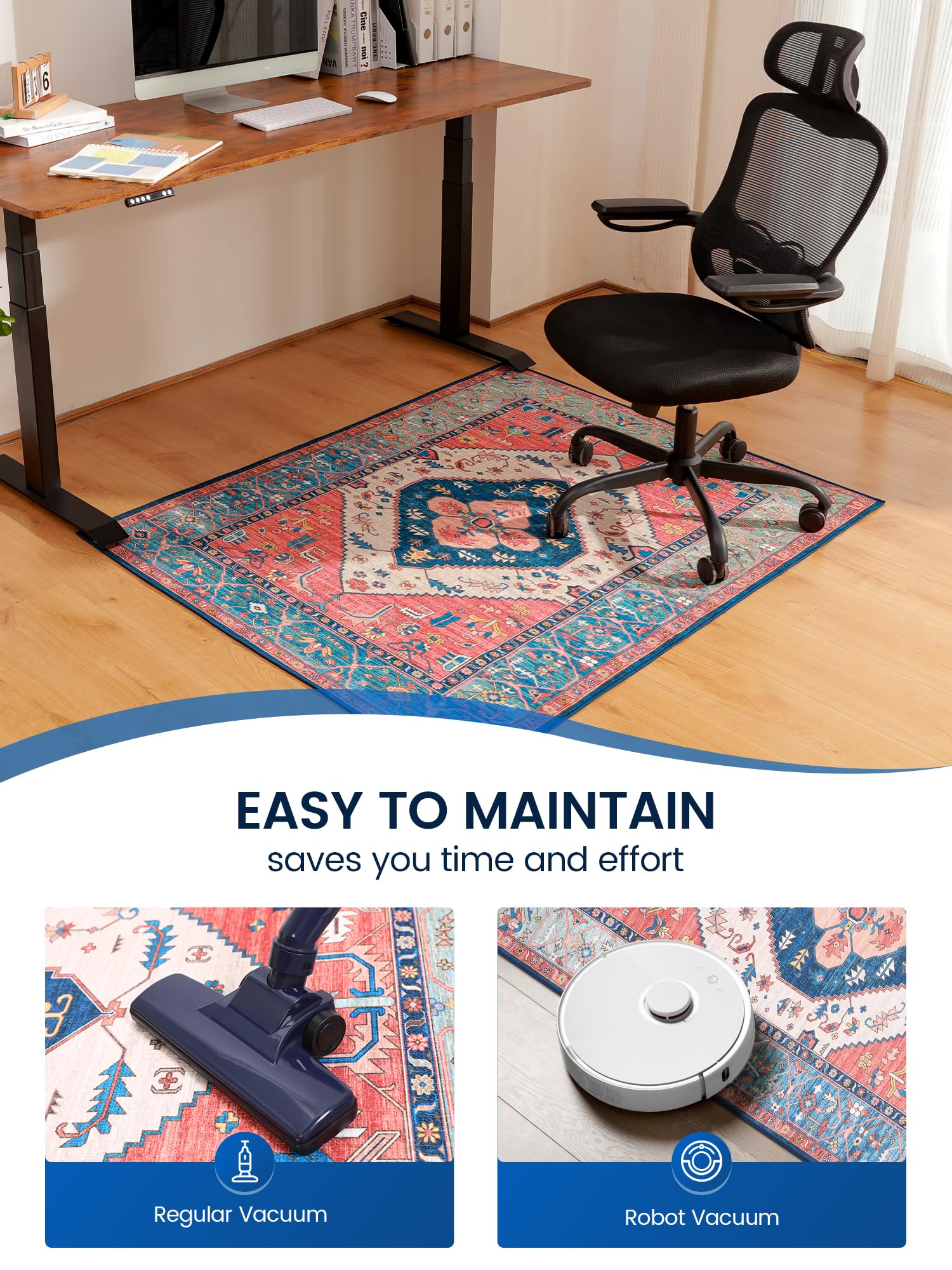 Office Chair Mat for Hardwood Floor, 36"X 48" Desk Rug for Rolling Computer Gaming Chairs, Machine Washable Under Desk mats, Office Carpet Floor Protector Mat -Blue