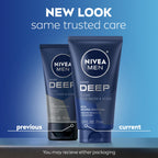 NIVEA MEN Deep Clean Face Wash and Scrub with Natural Charcoal, Exfoliating Face Wash for Men Removes Excess Oil, Dirt and Impurities, Beard Friendly Skin Care, 2.5 Fl Oz Tube, Pack of 3