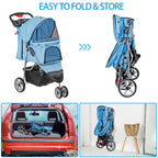 LEMY Pet Stroller,3 Wheels Dog Cat Stroller for Small Medium Dog Cats Carrier Jogger Travel Foldable Puppy with Storage Basket and Cup Holder(Blue)