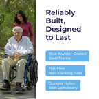Drive Medical Blue Streak Lightweight Foldable Wheelchair - Enhanced Mobility Support - Durable Construction - Padded Comfort - Swing-Away Leg Rests - Desk Arms - Blue/Black - 18 Inch Seat