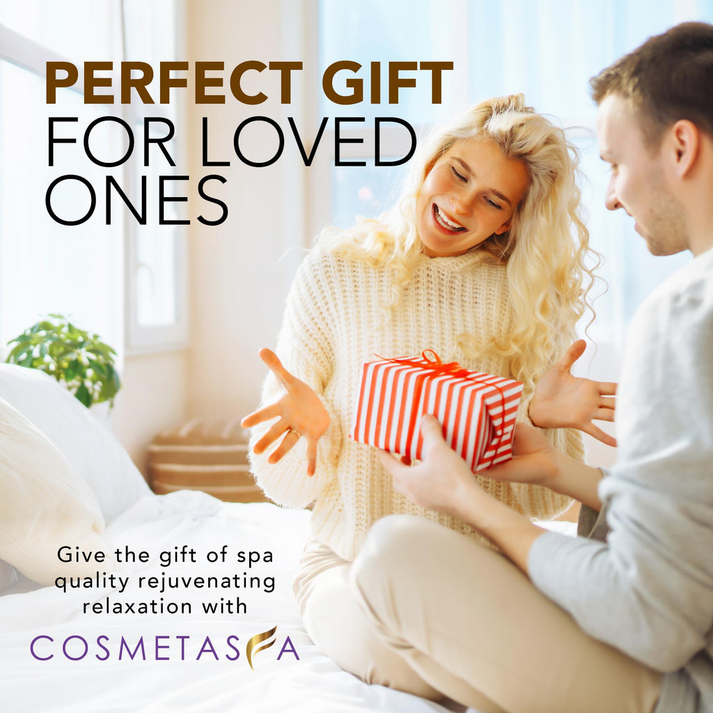 Cosmetasa Luxury Spa Treatment Gift Set - Relaxation, Nourish and Sore Muscle Massage Oil with Hot Stones, Roller Ball and Thumb Saver Massage Tools