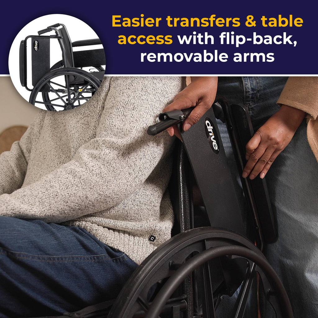 Drive Medical K318DFA-ELR Cruiser III Lightweight Folding Wheelchair with Flip Back Detachable Full Arms and Elevating Leg Rest (Black, 18 Inch, 39lbs)