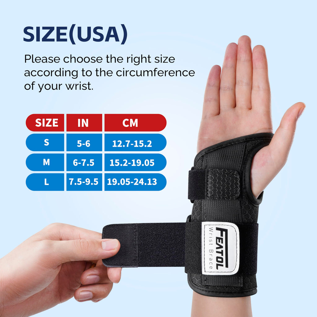FEATOL 2 Pack Carpal Tunnel Wrist Brace For Work With Wrist Splint, 6.5'' Wrist Brace Night Support For Women Men, Pain Relief For Tendonitis, Arthritis, Pregnancy, Typing, Right and Left Hand, Medium