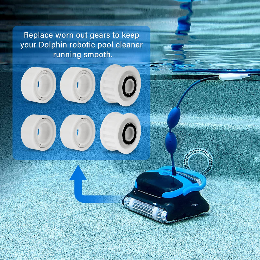 Automatic Robotic Pool Cleaner Replacement Parts, Guide Wheels 4 Pack with 2 Pack Pulley Gears 3884997-R6 for Maytronics Dolphin, Nautilus CC Plus Pool Cleaner M200/M400/M500 &Dx3/Dx4/Dx6
