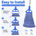 2 Pack Heavy Mop Replace Head，mop Head Replacement,Commercial mop Heads,Reusable Mop Head Refills-Replacement Mop Heads SuitableWet Industrial Blue Cotton Looped End String Head Refill (Blue)