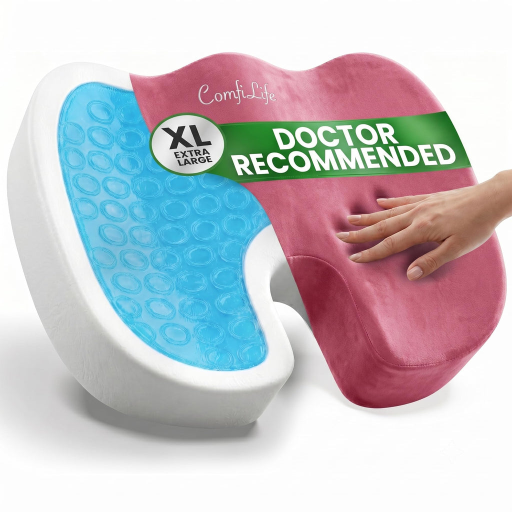 ComfiLife Extra Large Gel & Memory Foam Seat Cushion - Doctor Recommended Office Chair Cushion, Car Seat Cushion - Back & Sciatica Pain Relief - Wide Seat Cushion for Big & Tall (Pink)