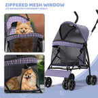 Magshion Compact Pet Stroller for Small-Medium Dogs/Cats up to 22lbs, 4-Wheel Lightweight Umbrella Shaped Portable Puppy Travel Jogger with Breathable Mesh, Cup Holder & Rear Storage, Plaid