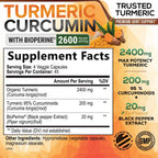 Turmeric Curcumin Supplement 2600mg - 95% Curcuminoids with Organic Turmeric & BioPerine Black Pepper Extract for Best Absorption, Natural Vegan Joint Support, Non-GMO, Bottled in USA - 180 Capsules