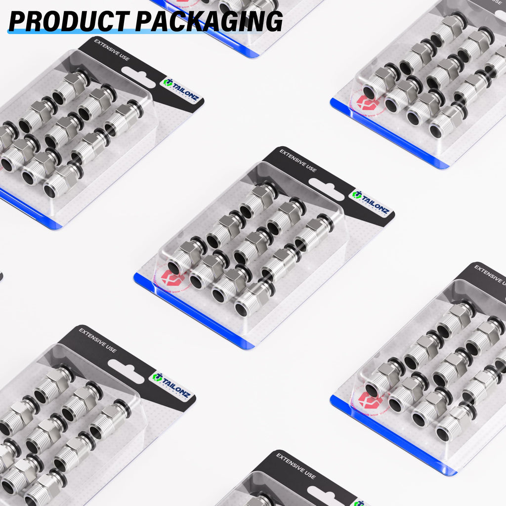 TAILONZ 1/4" Tube OD x 1/4" MNPT Straight Push to Connect Fitting 10Pcs