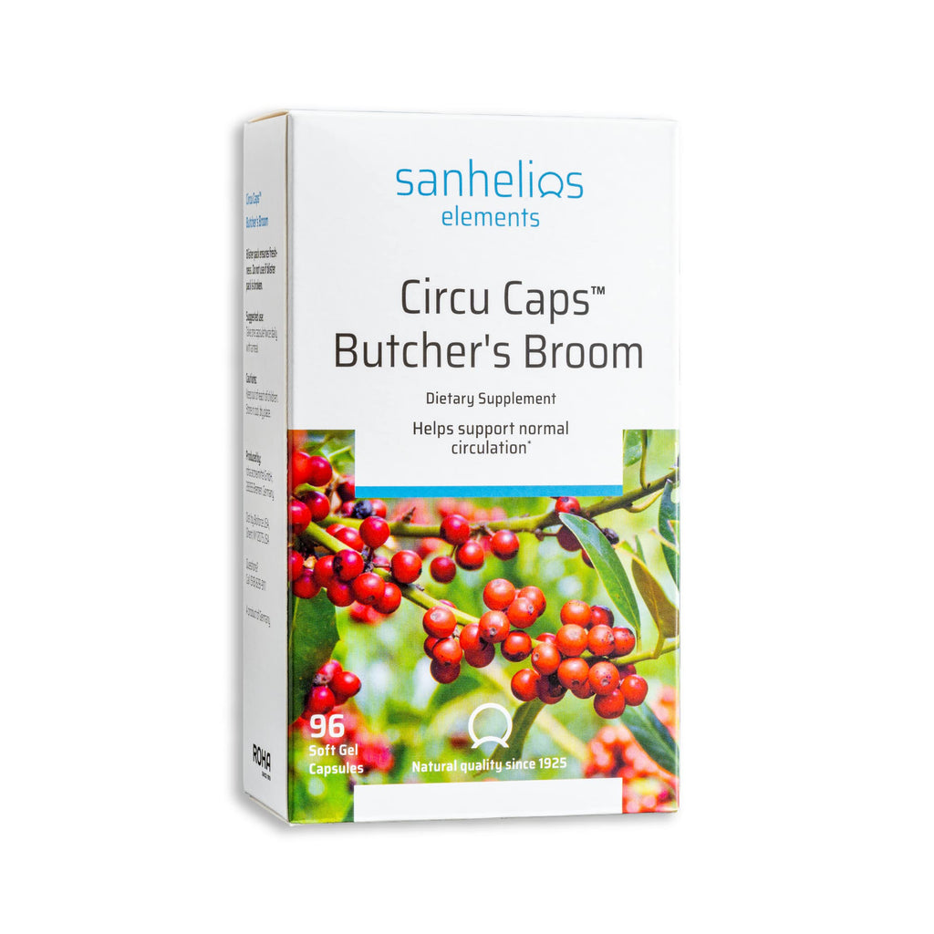 Sanhelios Circu Caps High Potency Butcher's Broom Dried Extract 33mg & Rosemary Oil - Herbal Support Supplement for Healthy Blood Flow, Veins & Circulation in Legs - 96 Softgel Capsules