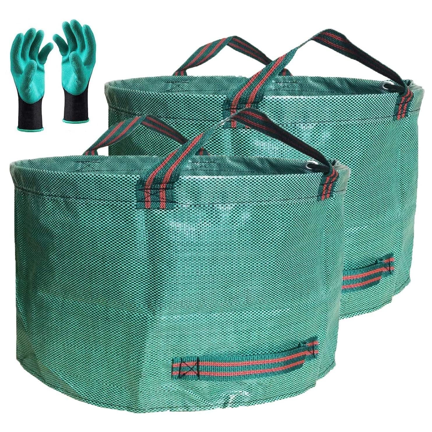 Standard 2-Pack 46 Gallon Lawn Garden Bags (D26,H19 in) Yard Waste Bags W/Gardening Gloves for Leaf Bag,Yard Debris,Trash Container,Recycling Bin,Camping Waste Bin,Grass Clippings,Weeds Bag 4 Handles