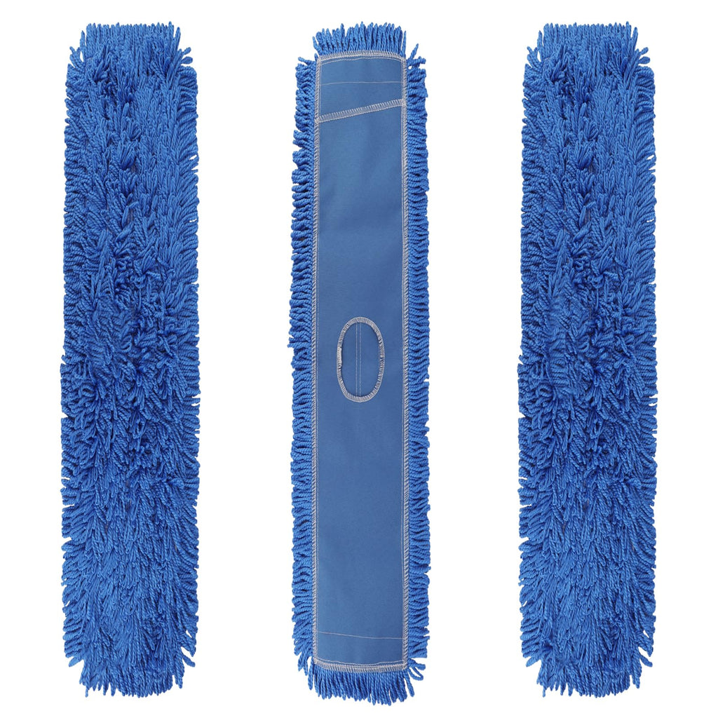 Commercial 48 Inch Dust Mop Head: Replacement Heavy-Duty Sweeper and Janitorial Industrial Dust Mop Head for Floor Cleaning, Office, School, Restaurant, Hospital (3 Pack - Blue)