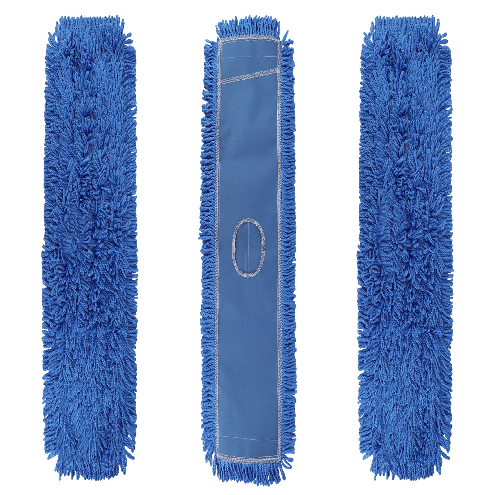 Commercial 48 Inch Dust Mop Head: Replacement Heavy-Duty Sweeper and Janitorial Industrial Dust Mop Head for Floor Cleaning, Office, School, Restaurant, Hospital (3 Pack - Blue)