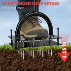 Lawn Aerator Tool, 16 Iron Spikes Manual Grass Aerator Lawn Tool with Spring-Loaded Design & Adjustable T-Handle, Automatic Leaf and Dirt Cleaning Yard Aerator for Loosening Soil Aerating Patio Garden