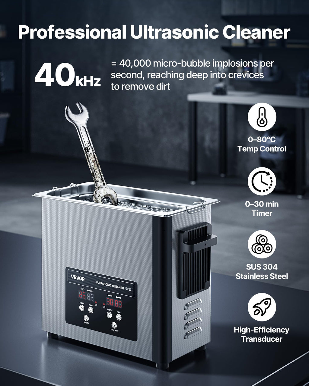 VEVOR 6L Ultrasonic Cleaner, Professional Ultrasonic Cleaner Machine with Cleaning Basket & Digital Display, 120W Stainless Steel 40kHz Cleaning Machine for Watches, Razors, Jewelry, Coins and More