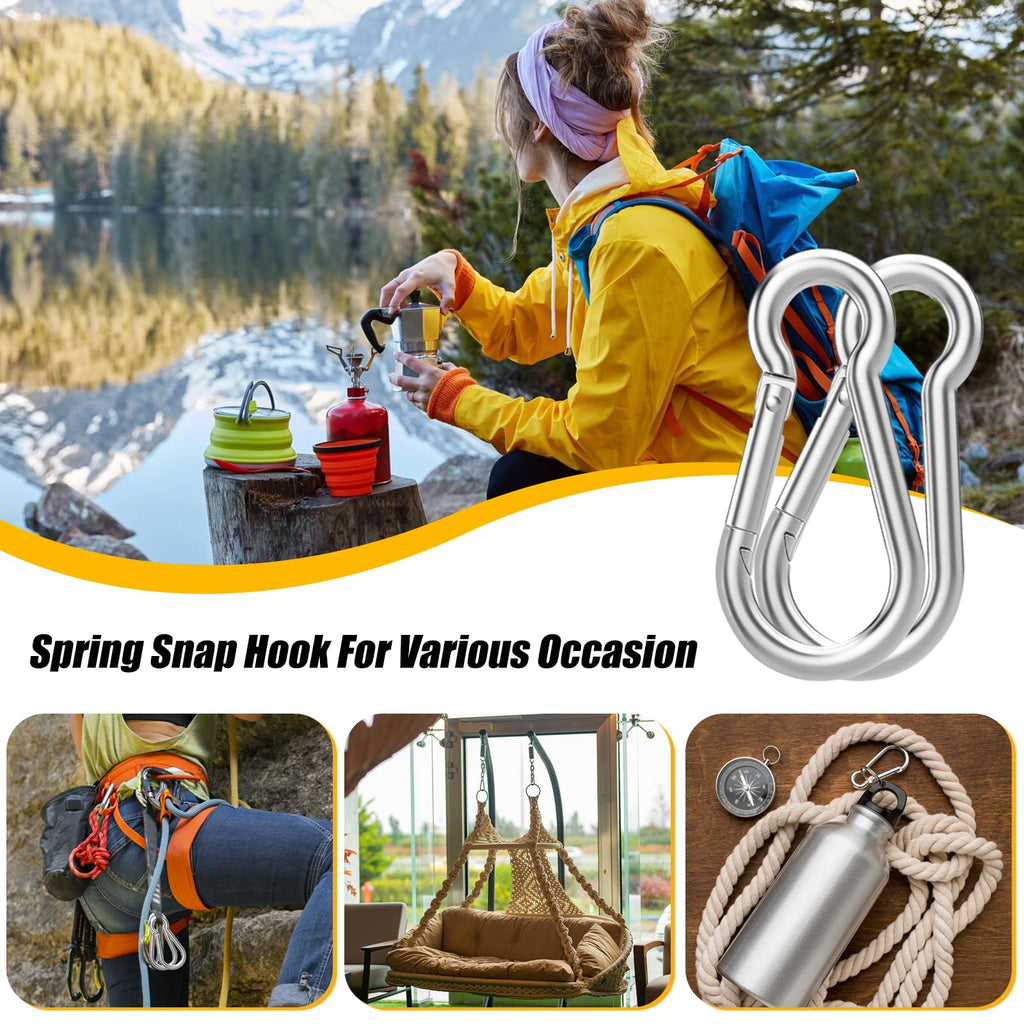60PCS 3" Heavy Duty Spring Snap Hook, M8 5/16" Galvanized Steel Snap Hook Carabiner Quick Link Carabiner Clip, 500LBS Holding Capacity Quick Link Keychain for Swing Hammock Gym Outdoor
