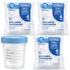 Sterile Specimen Cups with Lids 4oz Clear Urine Collection Cup with Leak Proof Screw On Covers - Individually Bagged 3 inch Specimens Jars – for Safe Pee, Stool, Semen Sample Testing (600)