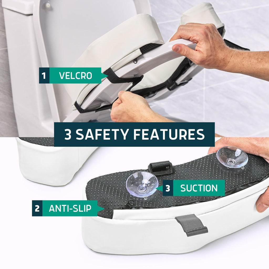 Lunderg Padded Toilet Seat Riser for Seniors - Adds 2 inches. Universal Fit - FIRM Raised Toilet Seat Cushion with High-Density Foam for Enhanced Comfort & Elevation. Post-Surgery Must have (White)