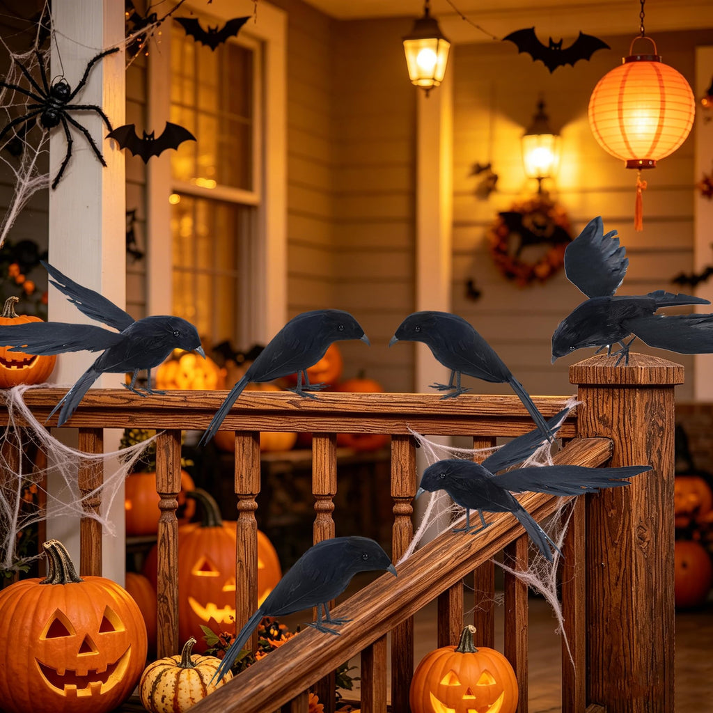 YOFIT Halloween Crow Decorations 6 Pack Fake Black Crows and Ravens