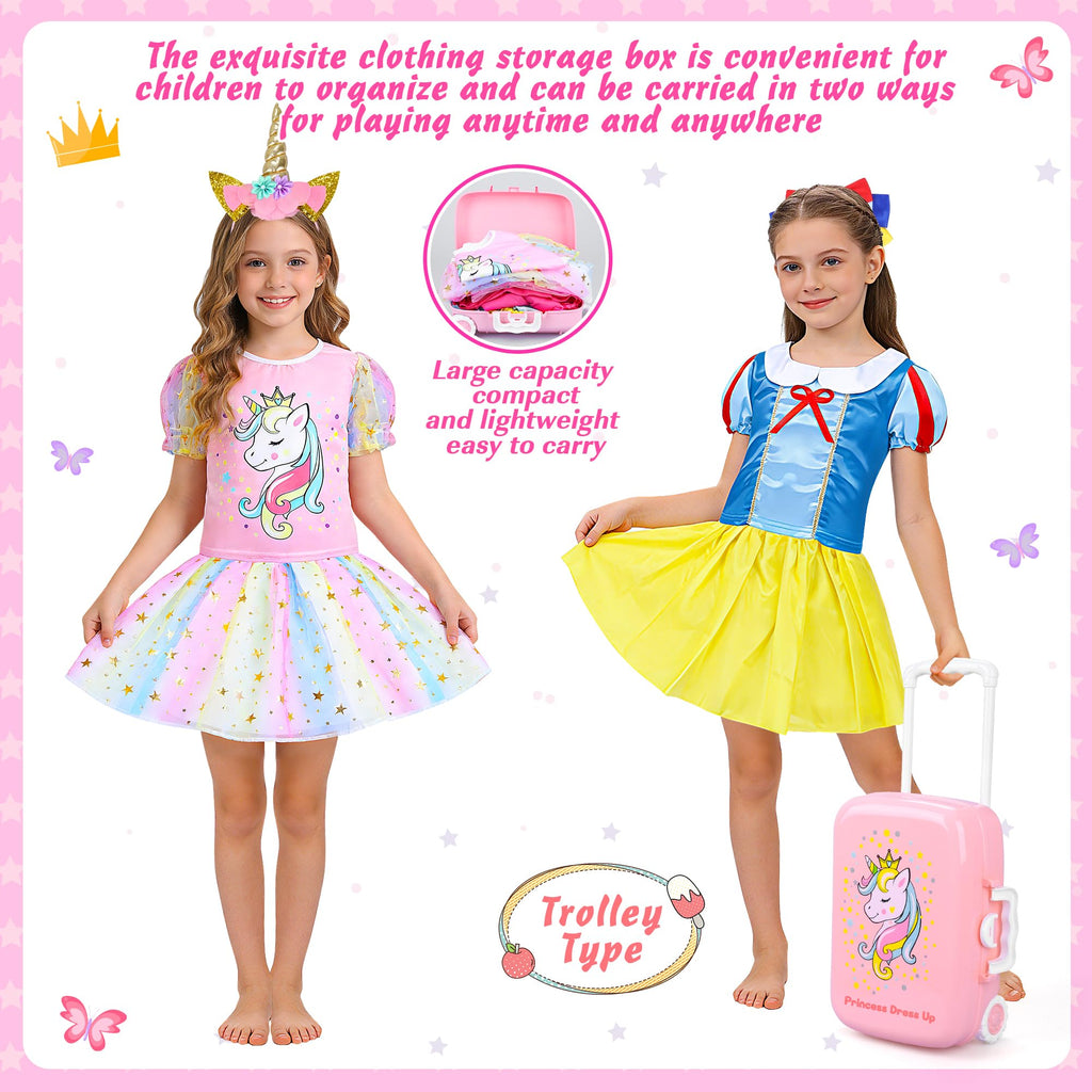 Princess Dress Up Clothes for Girls 3-6, Pretend Play Toy Gift Suitcase Set