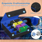 Mlikero Card Deck Case, 2400+ Trading Card Storage Box with 10 Colorful Dividers and 4 Foam Stoppers, Leather Magnetic Closure Commander Deck Box Fit for MTG, TCG (4 Rows, Black&Blue)