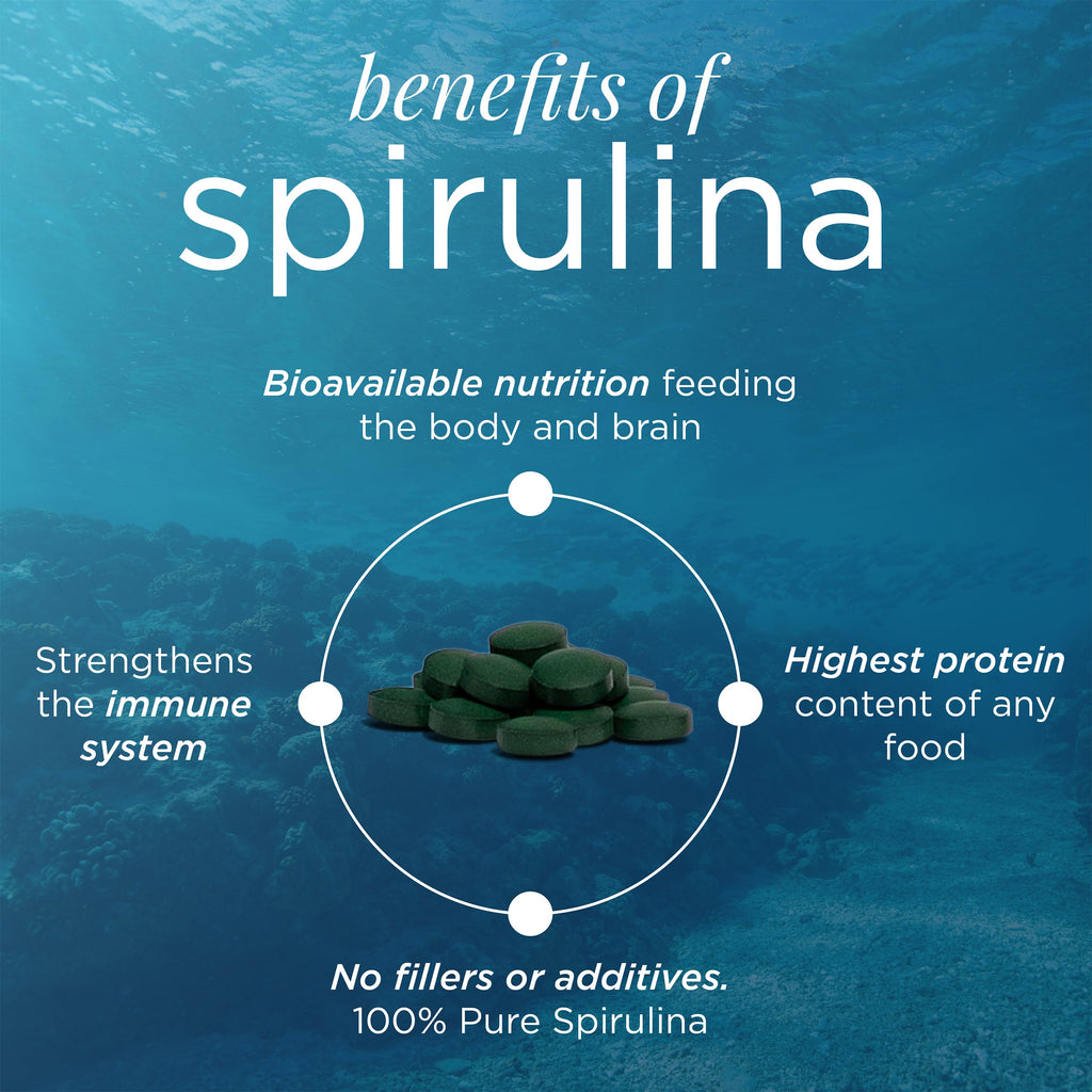 ENERGYBITS - Organic Spirulina Tablets - Plant-Based Algae Superfood - for Focus, Fitness, Energy - Plant Protein - Gluten Free - Collagen, Vitamin B12, Omega 3 - Keto & Vegan - 60 Algae Tablets