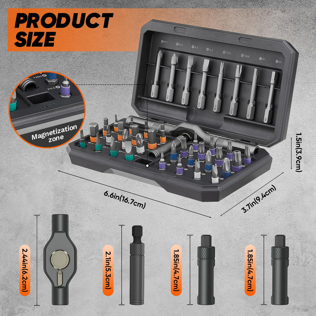 Saker 42 in 1 Magnetic Screwdriver Set for Fathers Day, Multi Bit Free Combination Ratchet Screwdriver Set Portable Repair Tool Kit for Gifts Furniture, Computer, Bicycle and DIY Grey