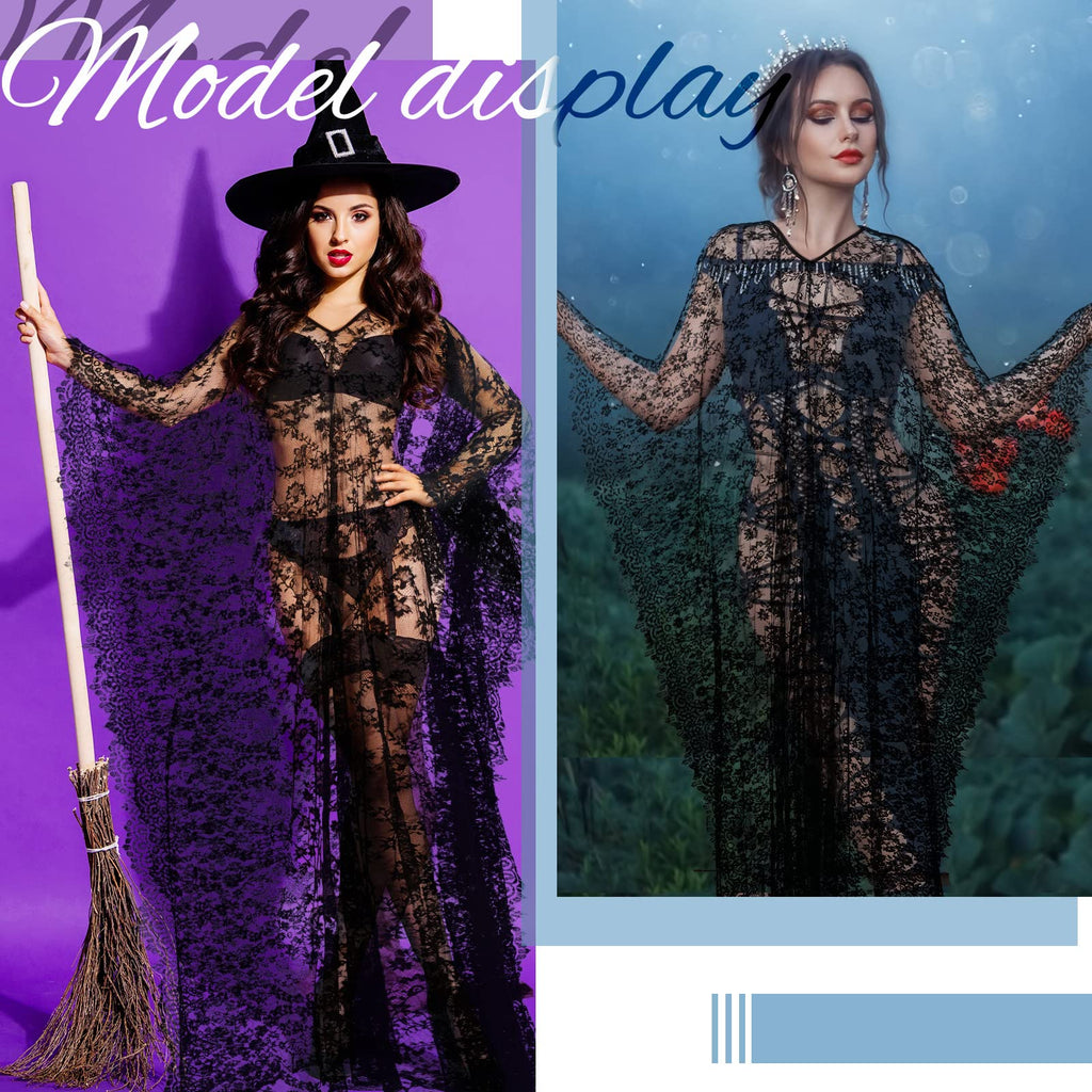 Mepase Boho Witch Lace Kimono Kaftan Dress Robe Beach Bikini Swimsuit,Black