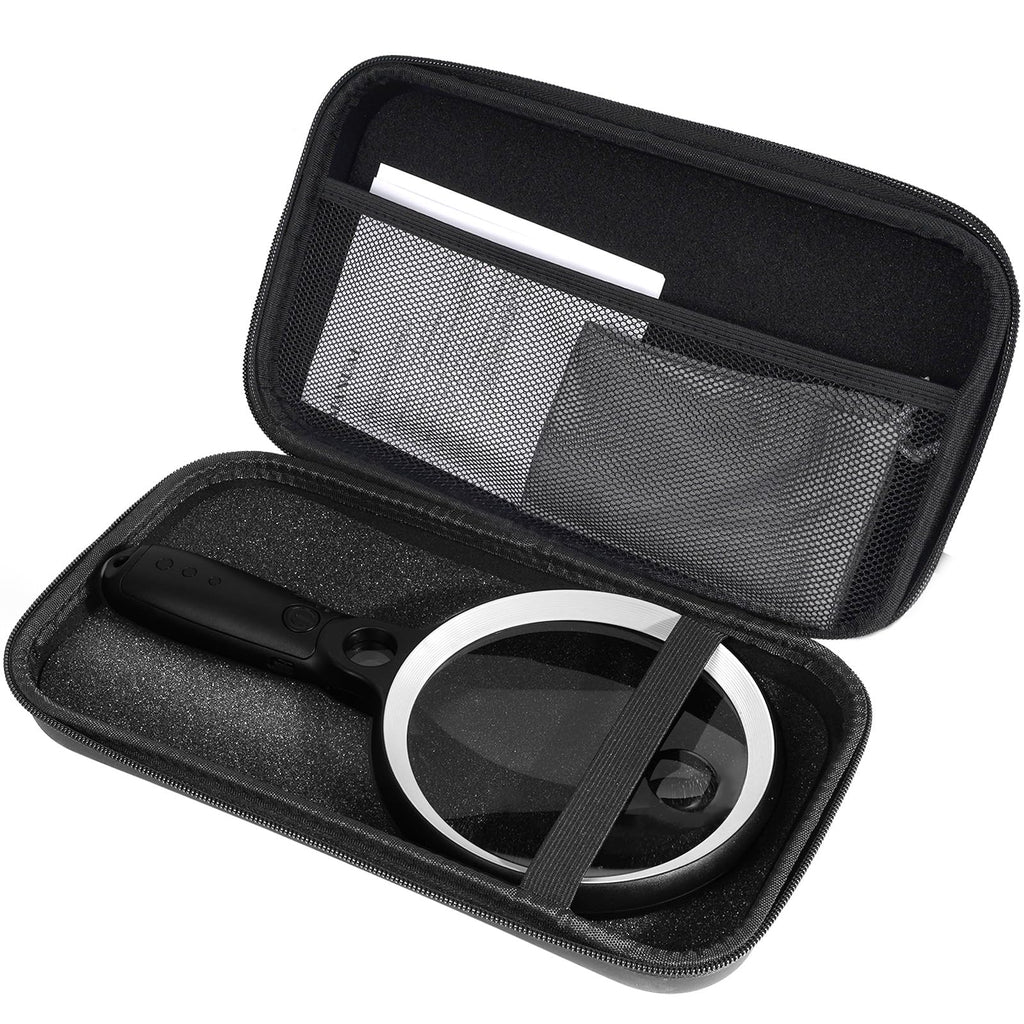 Large Magnifying Glass with 37 LED Light and Case, 10X 20X 45X Handheld Illuminated Lighted Magnifier with 3 Light Modes Rechargeable Magnifying Glass for Seniors Reading, Inspection (White & Black)